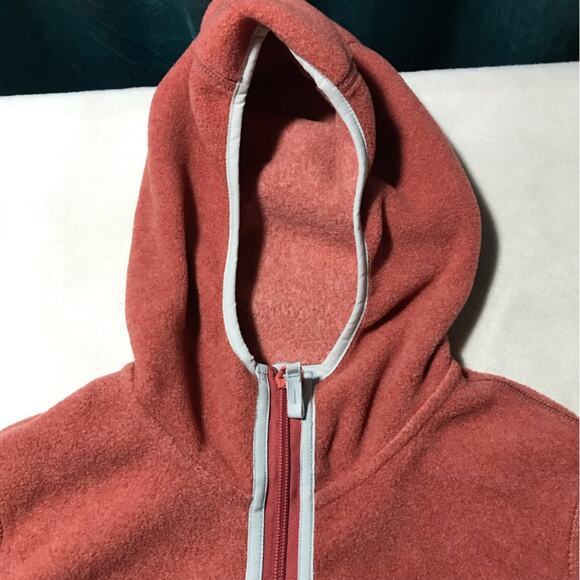 LL Bean S orange full zip sweater fleece hooded long sleeve contrasting pocket - Picture 7 of 8